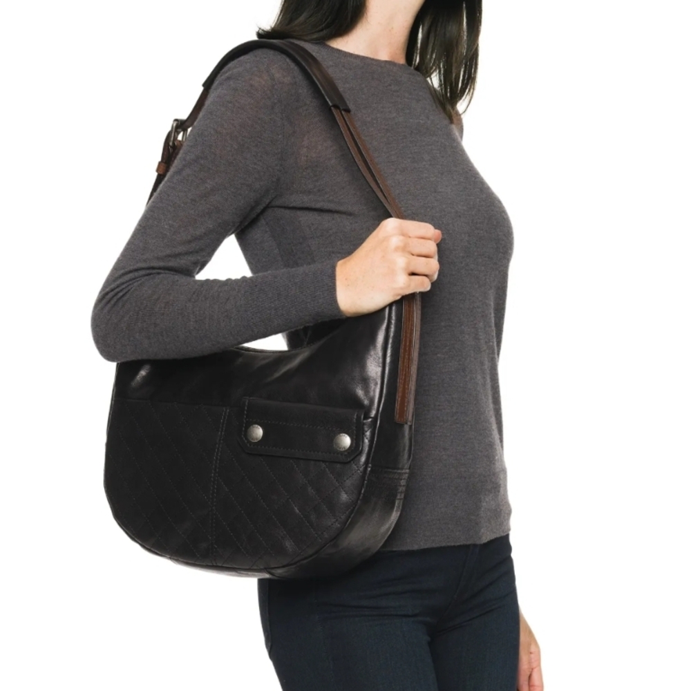 FRYE AND CO. Black and Brown Quilted Leather Shoulder Bag - Like NEW Condition